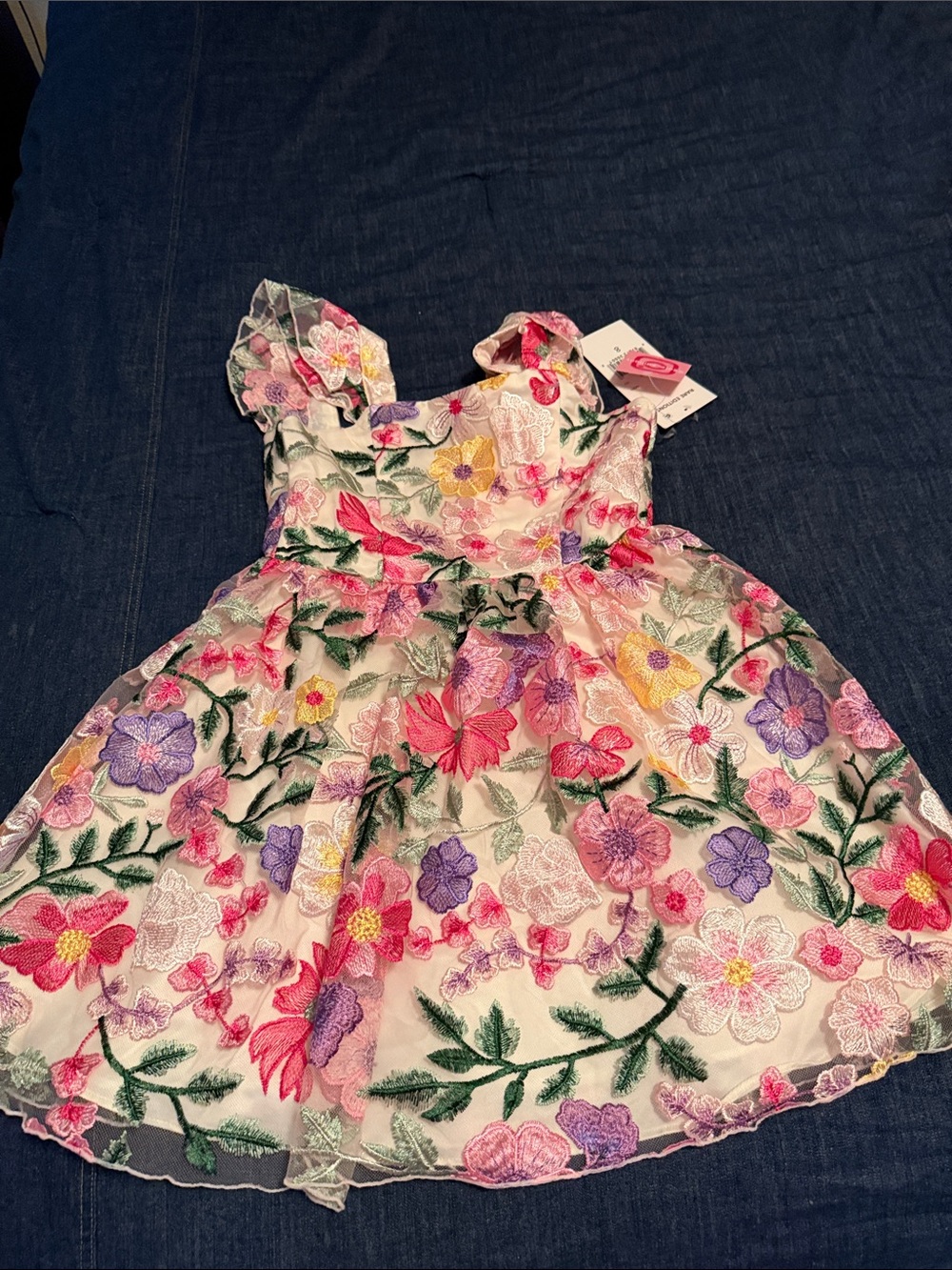 Rare Editions Pink Floral Embroidered Party Dress